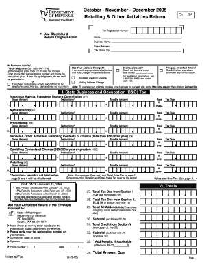 Washington State Business and Occupation Tax Return
