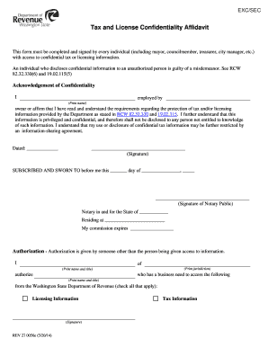 Tax and License Confidentiality Affidavit