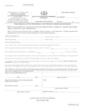 Pennsylvania Corporation Dissolution Affidavit