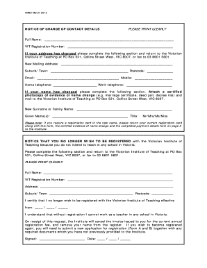 Victorian Institute of Teaching Contact Change Form