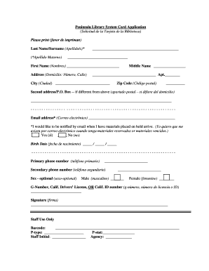 Peninsula Library System Card Application