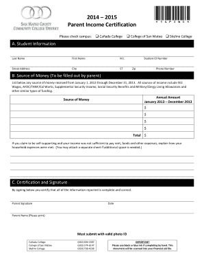 Parent Income Certification Form