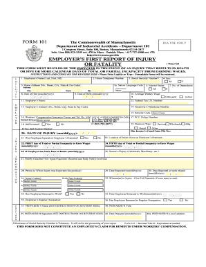 Massachusetts Employer's First Report of Injury or Fatality
