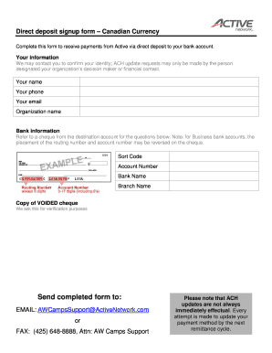 Direct Deposit Signup Form