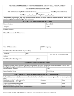 Frederick County Treatment Authorization Form