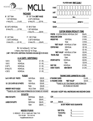Sports Team Photo Order Form