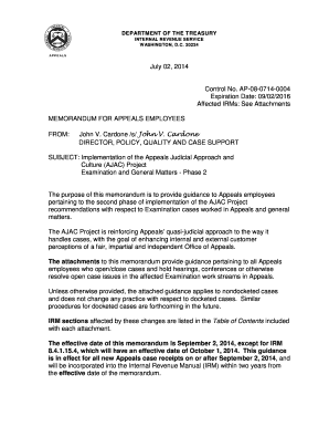 IRS Appeals Judicial Approach and Culture Project Memorandum