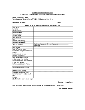 Visa Reference Form (Pakistan)