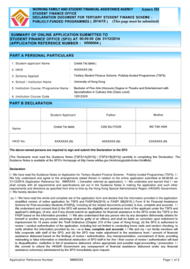 Declaration Document for Tertiary Student Finance Scheme