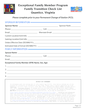 Exceptional Family Member Program Transition Checklist