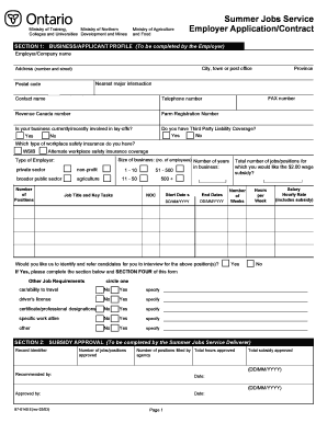 Summer Jobs Service Employer Application