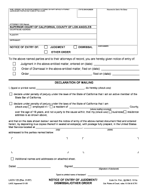 California Notice of Entry of Judgment