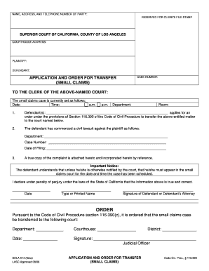 California Small Claims Transfer Application