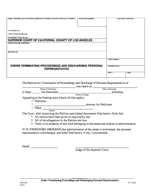 Order Terminating Proceedings and Discharging Personal Representative