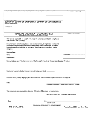 Financial Documents Cover Sheet