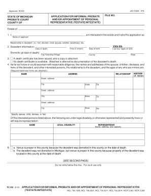 Michigan Application for Informal Probate
