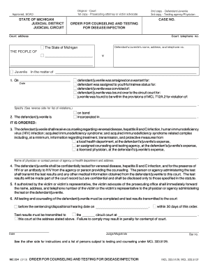 Michigan Order for Counseling and Testing for Disease/Infection