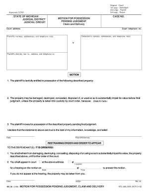Motion for Possession Pending Judgment