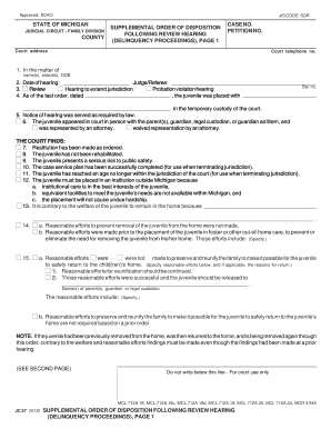 Supplemental Order of Disposition Following Review Hearing