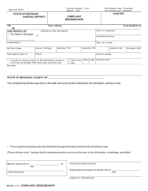 Michigan Misdemeanor Complaint and Warrant