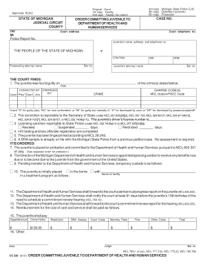 Michigan Juvenile Commitment Order