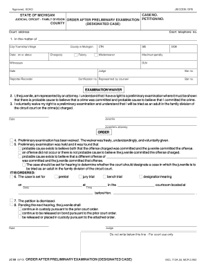 Michigan Order After Preliminary Examination