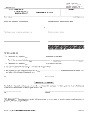Michigan Garnishment Release Form