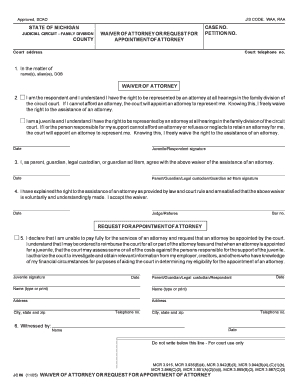 Michigan Waiver of Attorney or Request for Appointment of Attorney