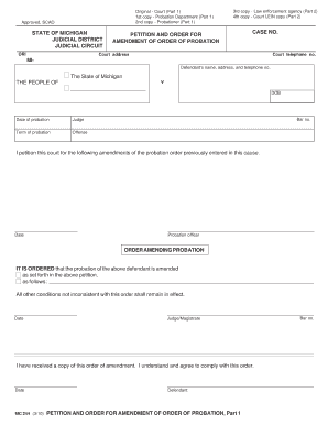 Michigan Petition and Order for Amendment of Probation