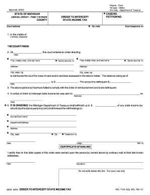 Michigan Order to Intercept State Income Tax