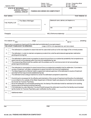 Michigan Finding and Order on Competency