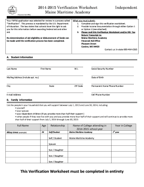 2014-2015 Verification Worksheet