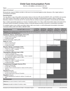 Child Care Immunization Form