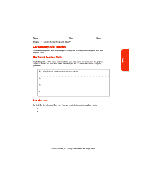 Metamorphic Rocks Study Worksheet