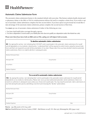 HealthPartners Automatic Claims Submission Form