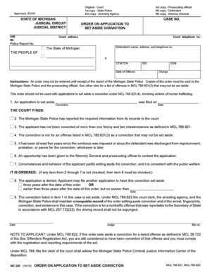 Michigan Order on Application to Set Aside Conviction