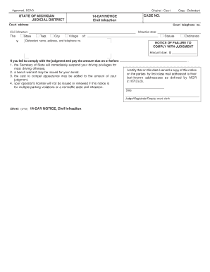 14-Day Notice of Failure to Comply with Judgment