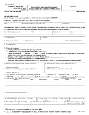 Michigan Employer's Disclosure of Health Insurance and Income Information