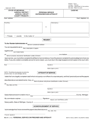 Michigan Personal Service on Prisoner and Affidavit