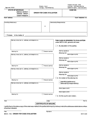 Michigan Order for Case Evaluation