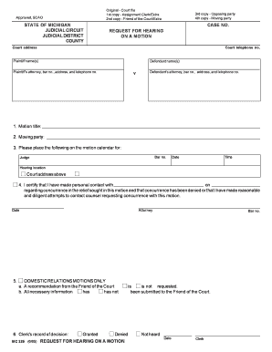 Request for Hearing on a Motion