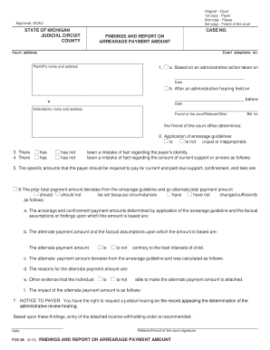 Michigan Arrearage Payment Findings and Report