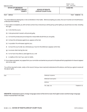 Advice of Rights Circuit Court Plea