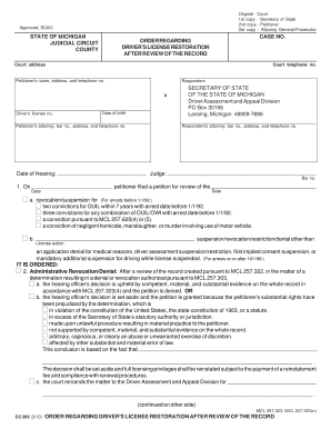 Michigan Driver's License Restoration Order