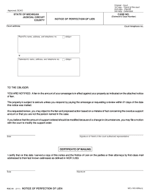 Michigan Notice of Perfection of Lien