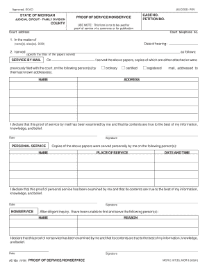 Michigan Proof of Service/Non-Service Form
