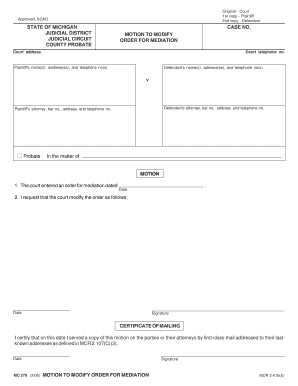 Motion to Modify Order for Mediation