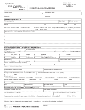 Michigan Prisoner Information Addendum