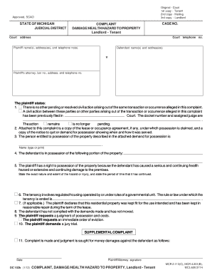Michigan Landlord Tenant Damage Complaint Form DC 102b