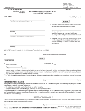 Motion and Order to Show Cause for Contempt (Medical)